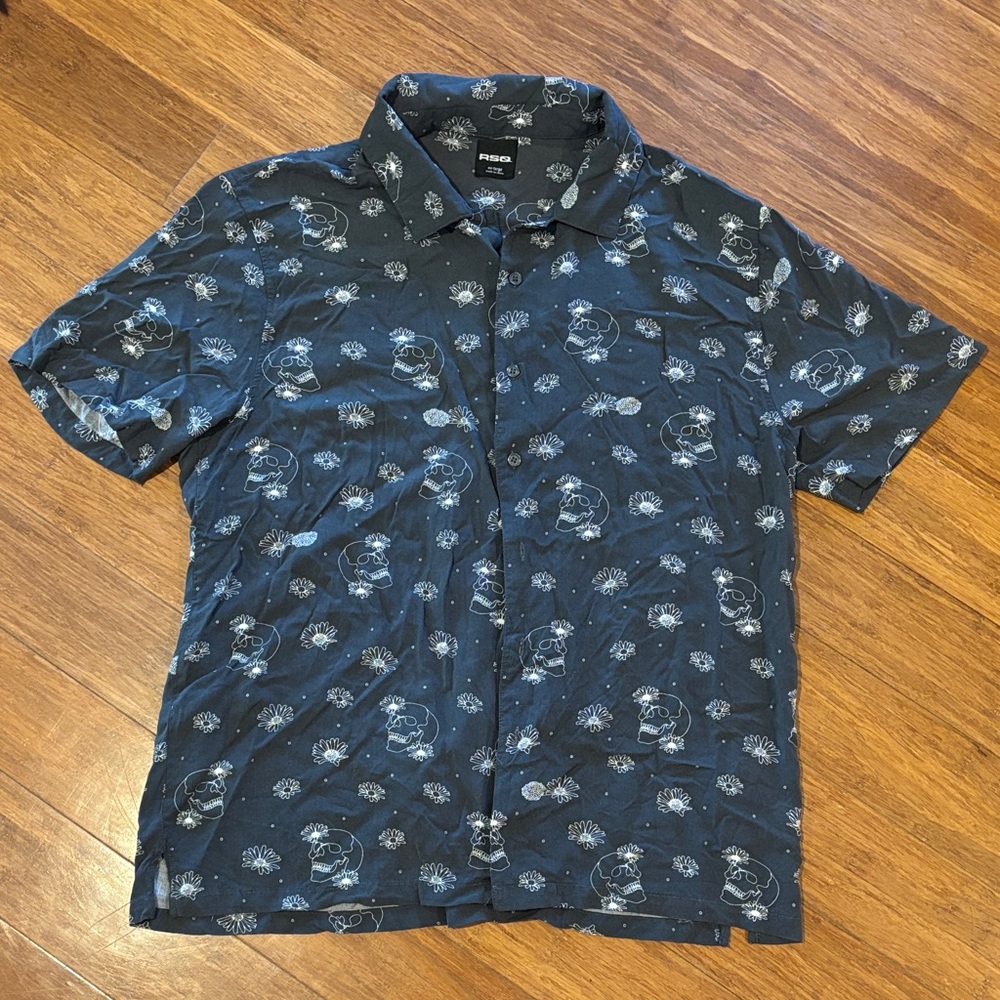 RSQ Gray Skull Button-Down Shirt